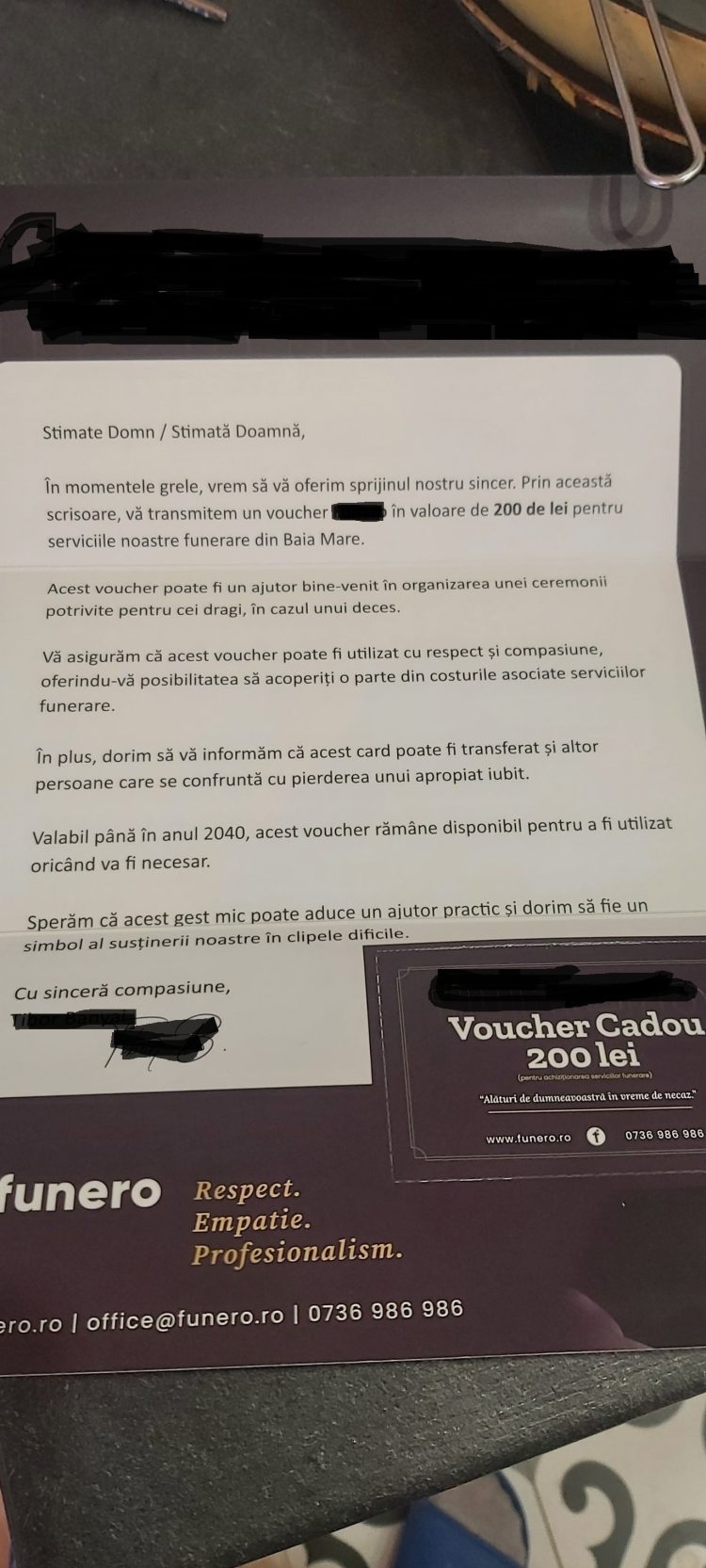 Tichete cadou oferite gratuit băimărenilor de către o firmă de pompe funebre