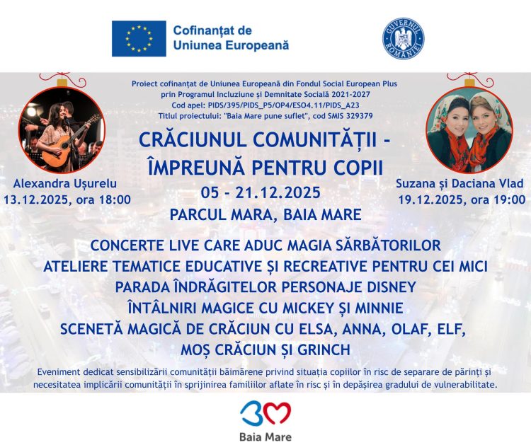 Baia Mare își unește sufletul pentru copii: „Crăciunul Comunității” transformă Parcul Mara într-un tărâm al solidarității și al magiei