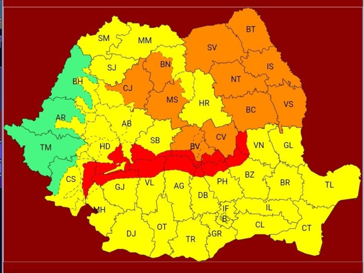 COD ROȘU și COD PORTOCALIU de vreme severă: vânt puternic și viscol în zonele montane și în mai multe regiuni ale țării