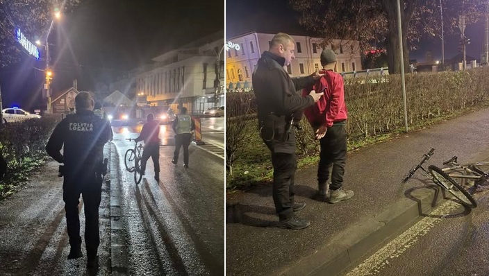 Biciclist beat, urmărit și prins de polițiștii locali după ce a lovit un autoturism pe Podul Viilor