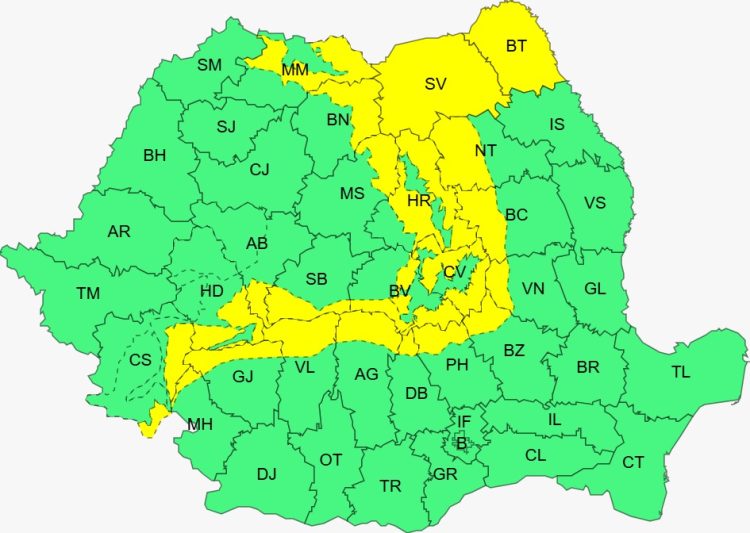 COD GALBEN. Rafale de vânt de 90-120 km/h și viscol