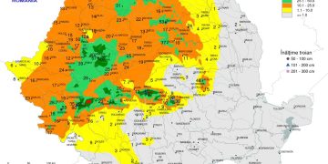 Harta zonelor din România cu cel mai mare strat de zăpadă