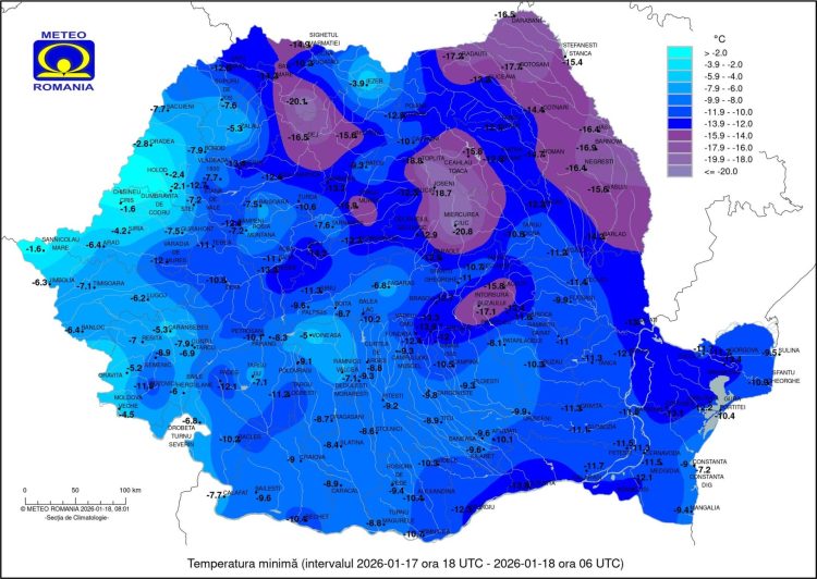 Dimineață geroasă în România. Temperaturile au coborât până la -21°C