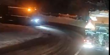 Copac doborât de zăpadă în Pasul Prislop. Circulația se desfășoară în condiții de iarnă