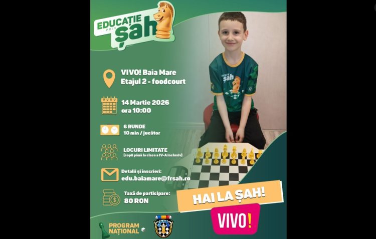 Concurs de șah pentru copii, organizat la Baia Mare pe 14 martie 2026