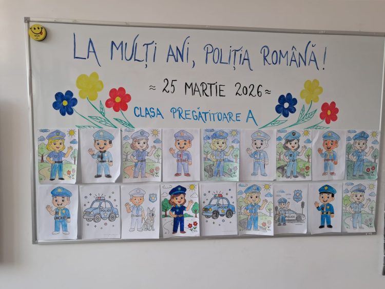 Emoții și zâmbete la Cavnic. Polițiștii, surprinși de elevi cu desene de Ziua Poliției Române