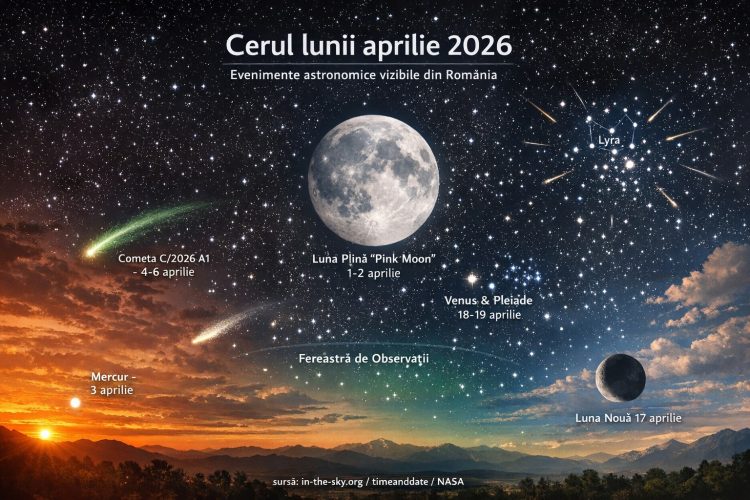 Aprilie 2026 în cosmos: evenimente astronomice spectaculoase și invitație la Planetariul Baia Mare
