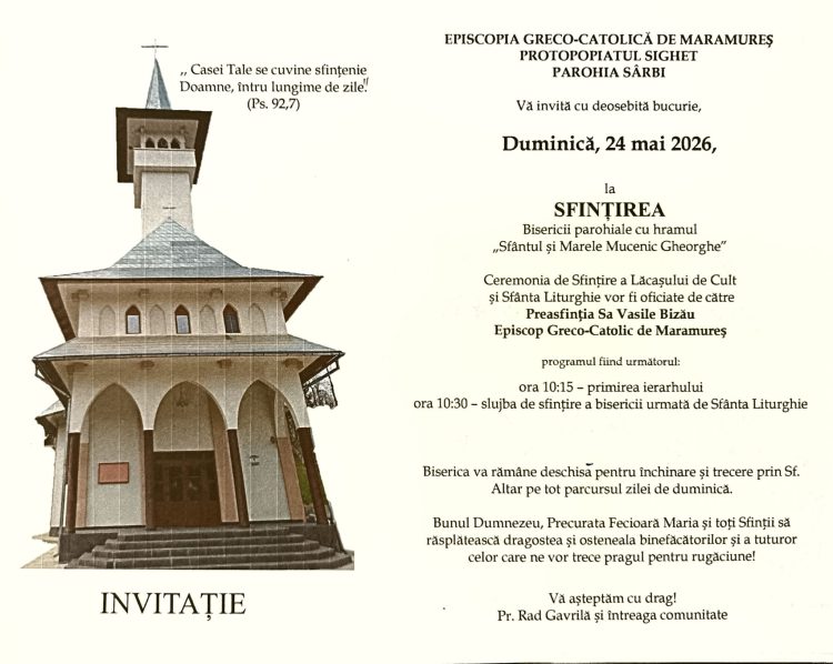 Sfințirea bisericii greco-catolice din Sârbi va avea loc pe 24 mai, în prezența PS Vasile Bizău