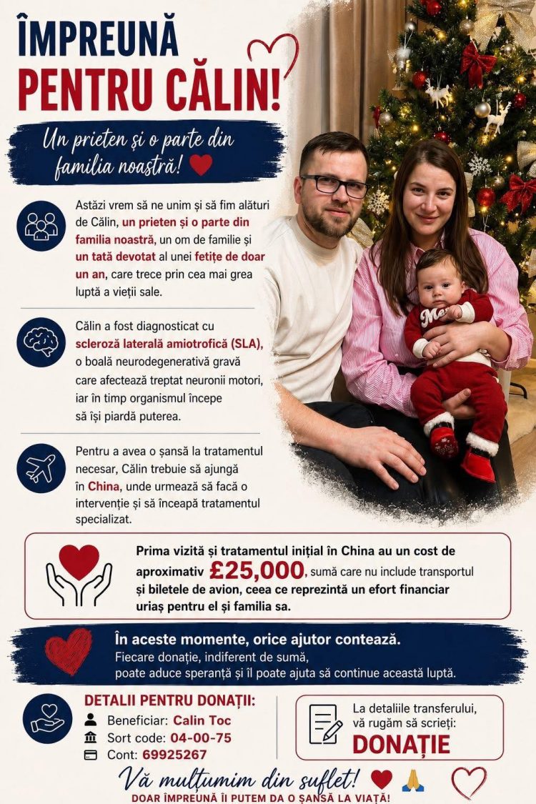 Împreună pentru Călin – apel umanitar pentru un tânăr tată diagnosticat cu SLA