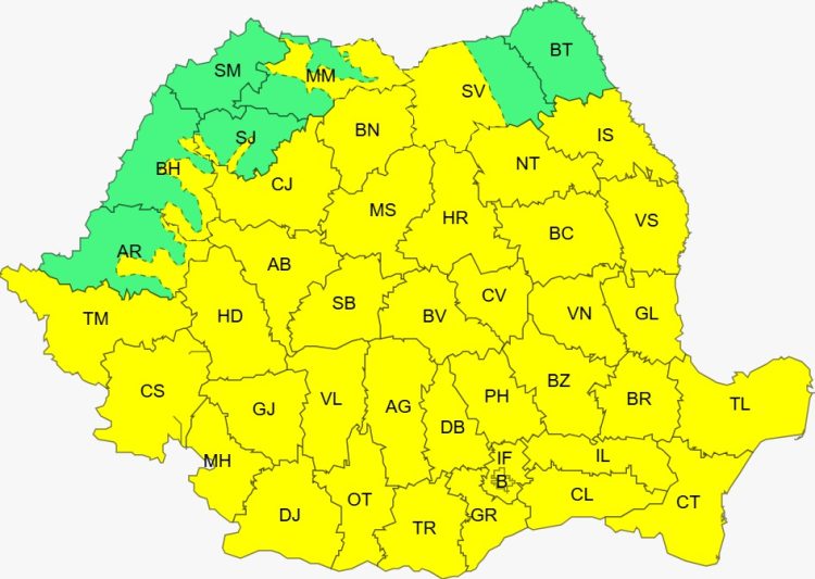 O nouă zi, un nou COD GALBEN – Meteorologii anunță răcire accentuată, vijelii și ninsori la munte