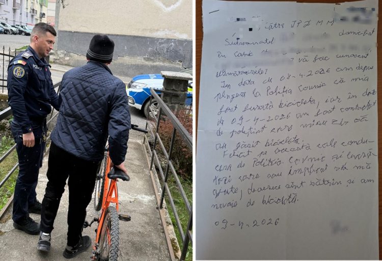Scrisoare de mulțumire pentru polițiștii din Cavnic după recuperarea unei biciclete furate