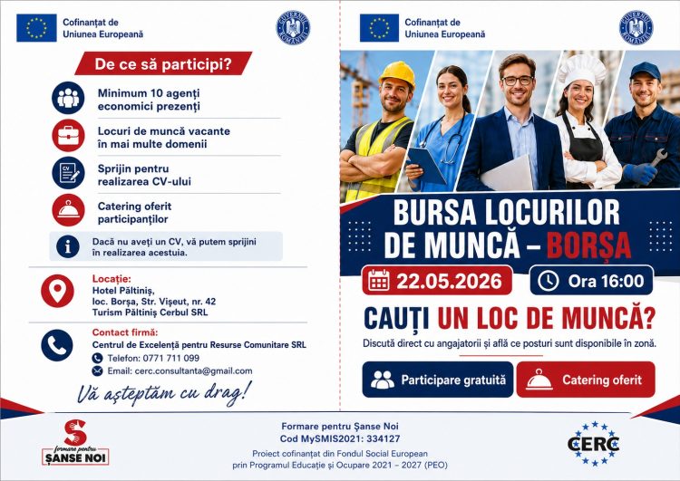 Bursa Locurilor de Muncă la Borșa, în cadrul proiectului „Formare pentru șanse noi” – MySMIS2021: 334127