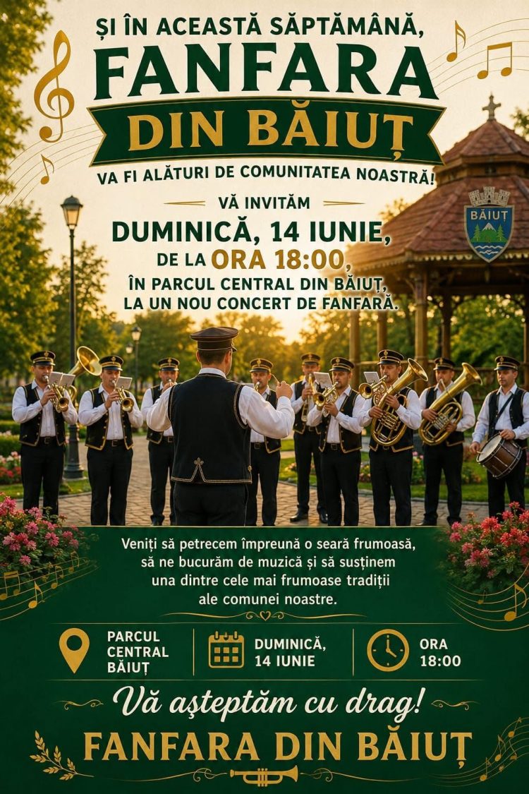 Fanfara din Băiuț revine în centrul comunei cu un nou concert în aer liber