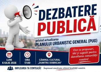 Dezbatere publică pentru actualizarea PUG-ului comunei Groși. Cetățenii sunt invitați să vină cu propuneri pentru dezvoltarea localității