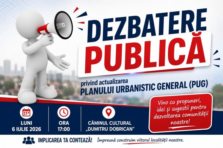 Dezbatere publică pentru actualizarea PUG-ului comunei Groși. Cetățenii sunt invitați să vină cu propuneri pentru dezvoltarea localității