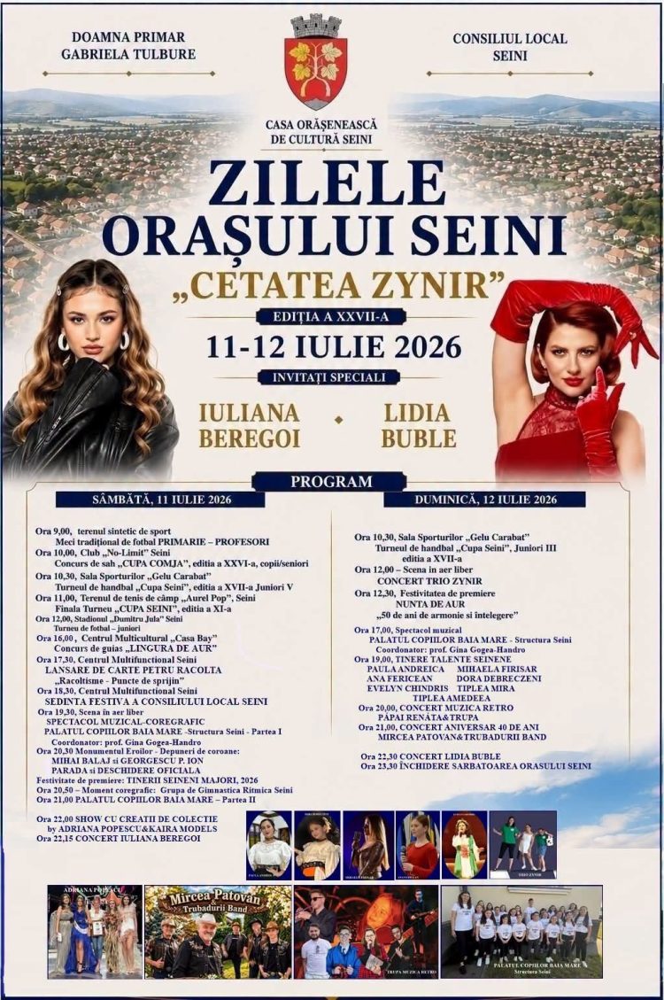 Zilele Orașului Seini 2026: Iuliana Beregoi și Lidia Buble, cap de afiș al ediției a XXVII-a