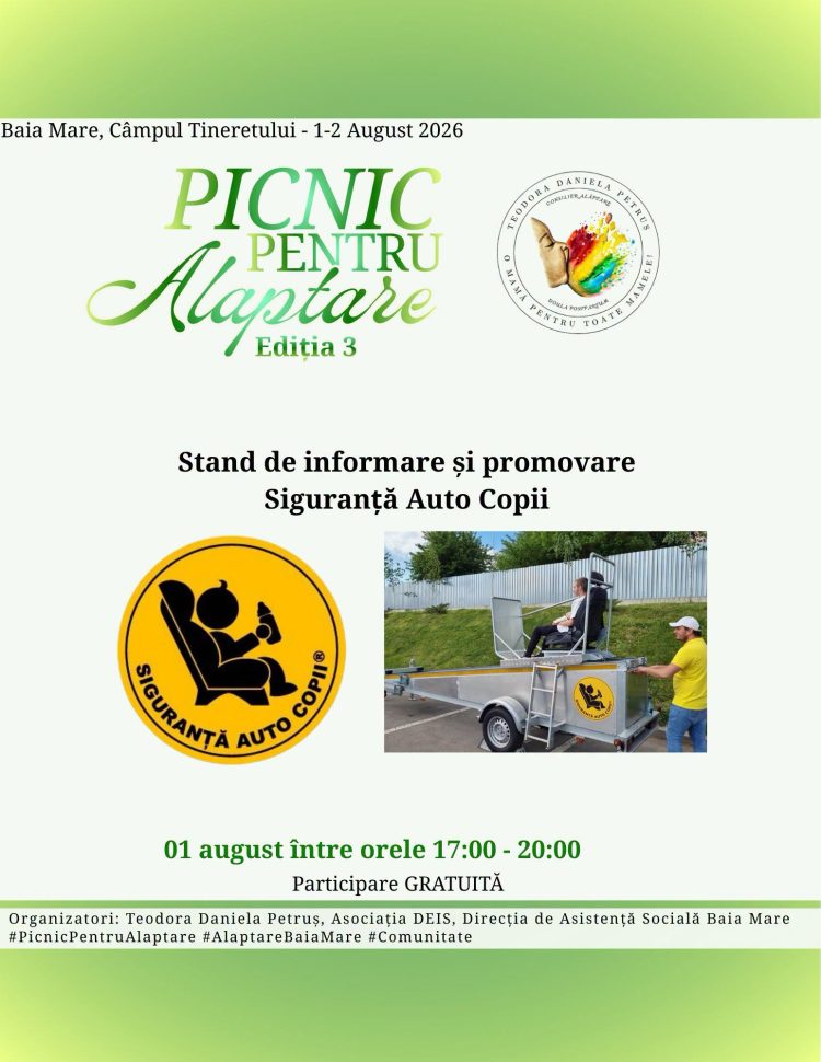 „Picnic pentru Alăptare”, ediția a III-a, la Baia Mare. Părinții vor putea învăța cum să își transporte copiii în siguranță