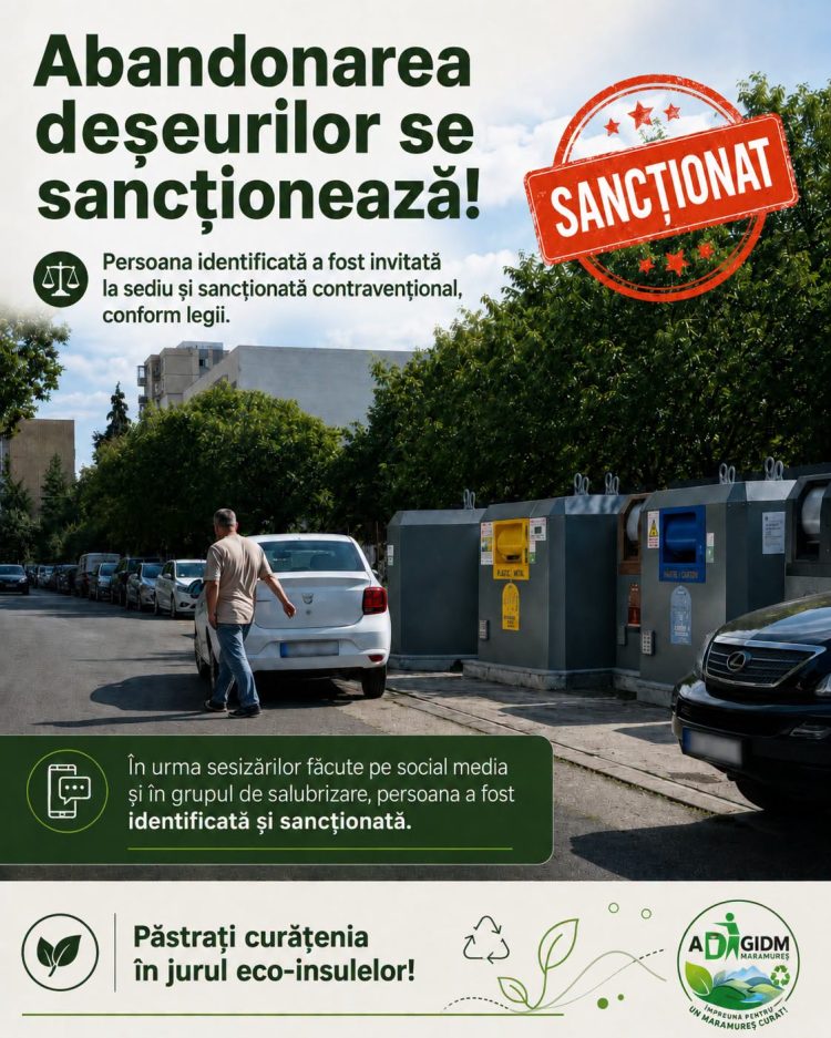A abandonat deșeuri lângă o eco-insulă și a fost amendat. ADI Deșeuri Maramureș lansează un nou apel către cetățeni