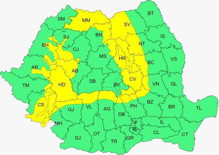 ANM a emis COD GALBEN – Furtuni, ploi torențiale și grindină, rafalele vor ajunge la 70 km/h