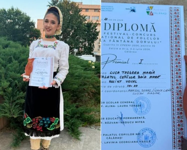 Premiul I pentru Maramureș! Teodora Dănțăușa a impresionat la Festivalul Național „La Fântâna Dorului”