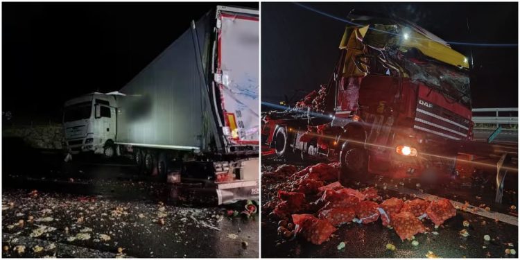 Accident între două TIR-uri pe Autostrada A10. Un șofer a rămas încarcerat