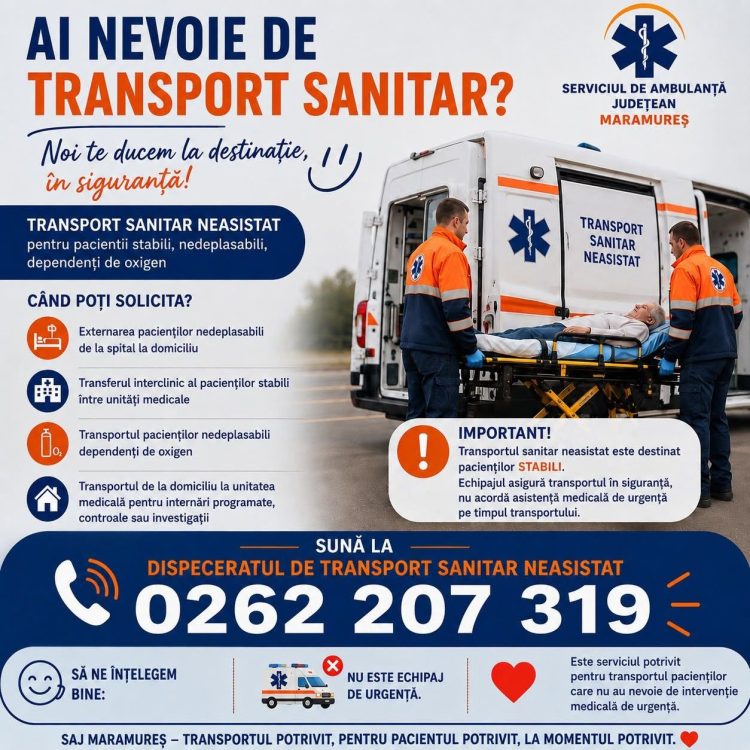 Ai nevoie de transport sanitar? SAJ Maramureș pune la dispoziție un număr dedicat
