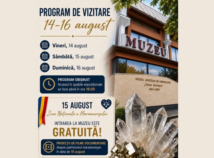 Intrare gratuită la Muzeul de Mineralogie din Baia Mare, de Ziua Națională a Maramureșului! Ce program au vizitatorii în weekend