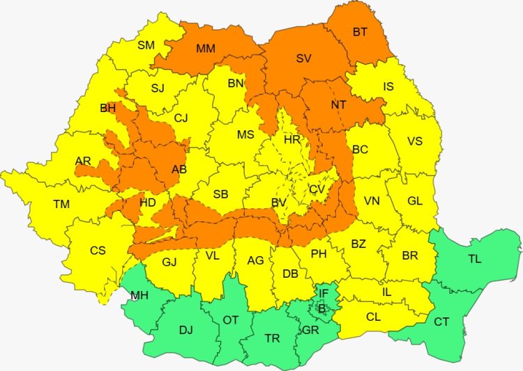 Vijelii puternice și grindină în Maramureș – ANM a emis COD PORTOCALIU