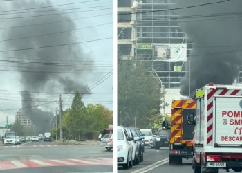 Autoturism în flăcări pe strada George Coșbuc din Baia Mare. Fără victime