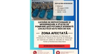 Lucrări programate la Stația de pompare a apei potabile din Satu Nou de Sus