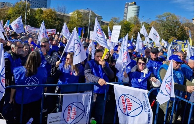 Protest în fața Ministerului Muncii – Sindicatele cer majorarea salariului minim de la 1 ianuarie 2027