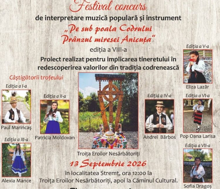 Festival-concurs „Pe sub poala Codrului – Prânzul miresei Anicuța”, pe 13 septembrie, la Stremț