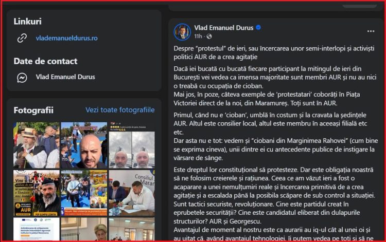 Ieșirea incredibilă a lui Vlad Emanuel Duruș, vicepreședinte al CJ Maramureș! Protestatari nu au nicio treabă cu ocupația de cioban! IQ-ul membrilor AUR este cât al unei oi!