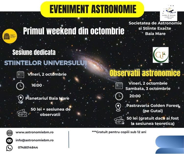Primul weekend din octombrie vine cu observații astronomice în Baia Mare și pe Gutâi