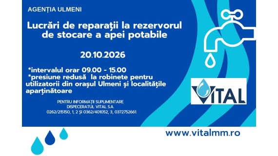 VITAL AGENȚIA ULMENI – Lucrări de reparații la rezervorul de stocare a apei potabile