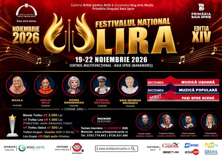 Festivalul Național „LIRA” se mută la Baia Sprie! Ozana Barabancea, Nicola și alte nume cunoscute, în juriul ediției din 2026