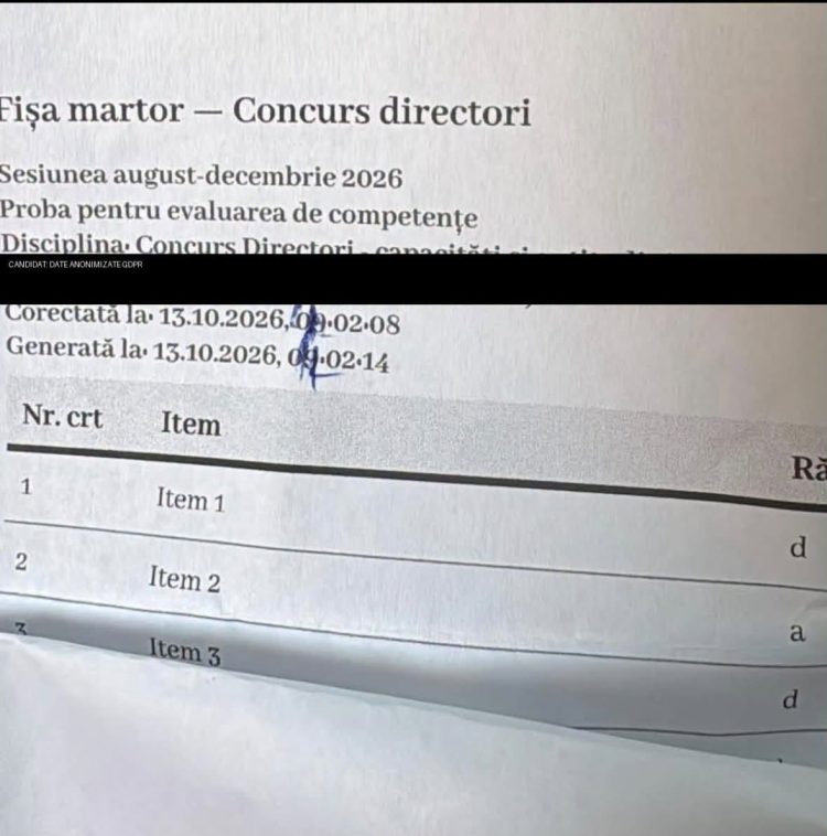 SEMNAL GRAV la Concursul de Directori – Fișa martor generată ÎNAINTE de examen?