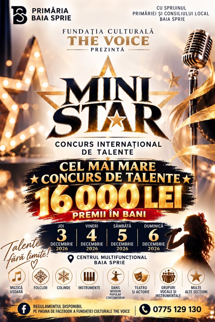 MINI STAR INTERNATIONAL 2026 – Patru zile de spectacol, talent și emoție, premii de 16.000 de lei, în Baia Sprie