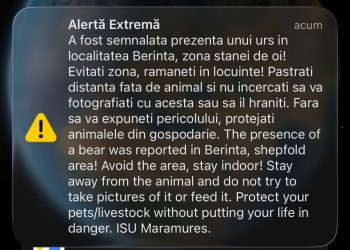 Urs semnalat în Berința, Maramureș. A fost emis un mesaj RO-ALERT